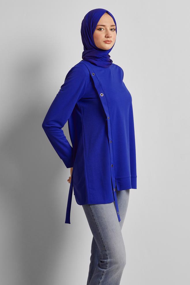 Hijab clothing NAVY BLUE EYELET DETAILED TUNIC 45701 - ALVİNA