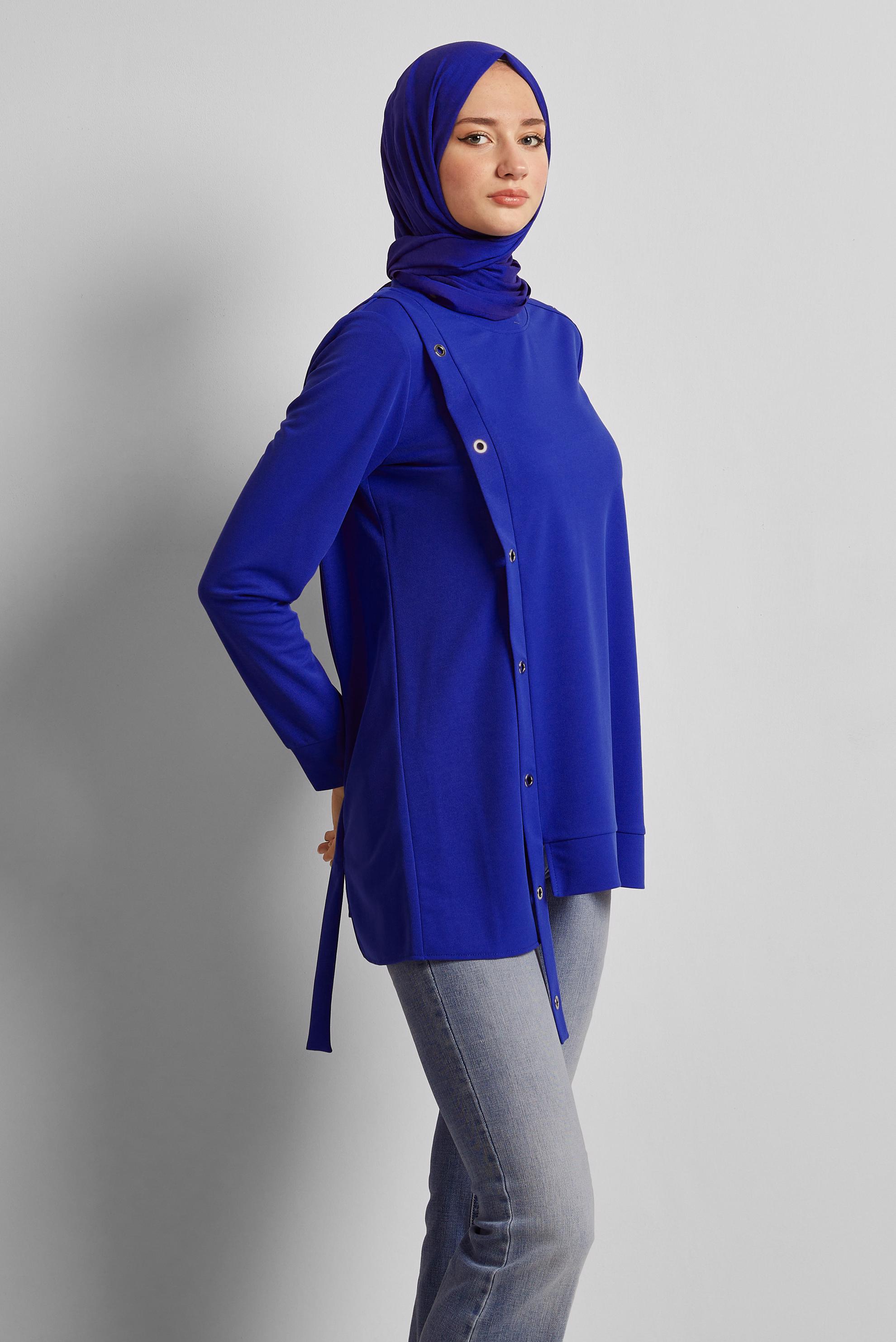 Vêtements hijab BLEU MARINE TUNIQUE DÉTAILLÉE À ŒILLETS 45701