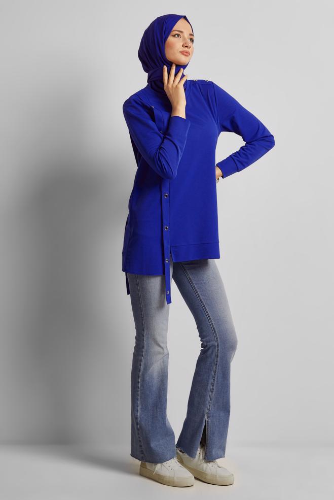 Hijab clothing NAVY BLUE EYELET DETAILED TUNIC 45701 - ALVİNA