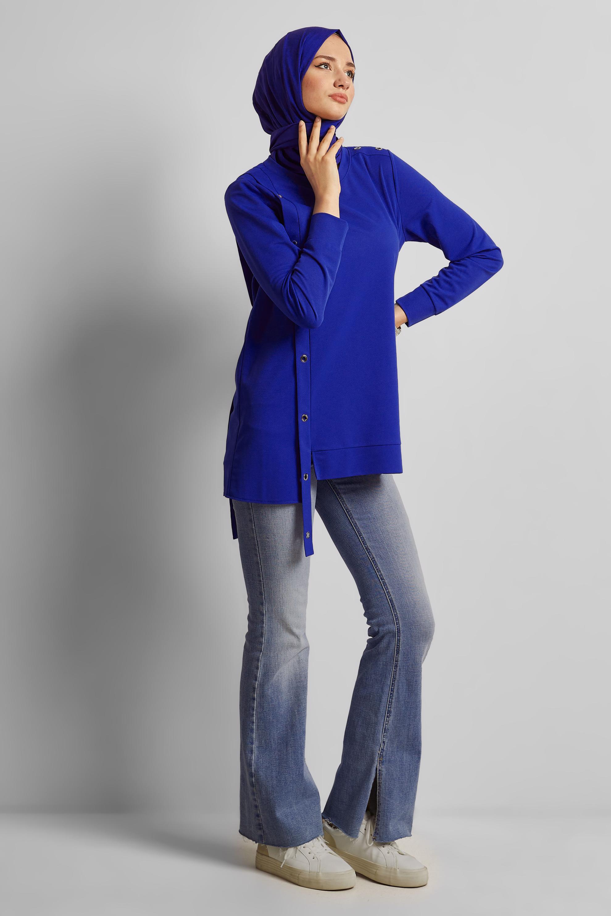 Vêtements hijab BLEU MARINE TUNIQUE DÉTAILLÉE À ŒILLETS 45701