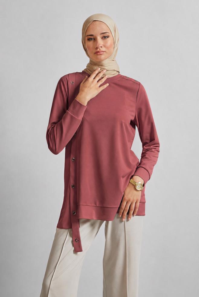 Vêtements hijab ROSE TUNIQUE DÉTAILLÉE À ŒILLETS 45701 - ALVİNA