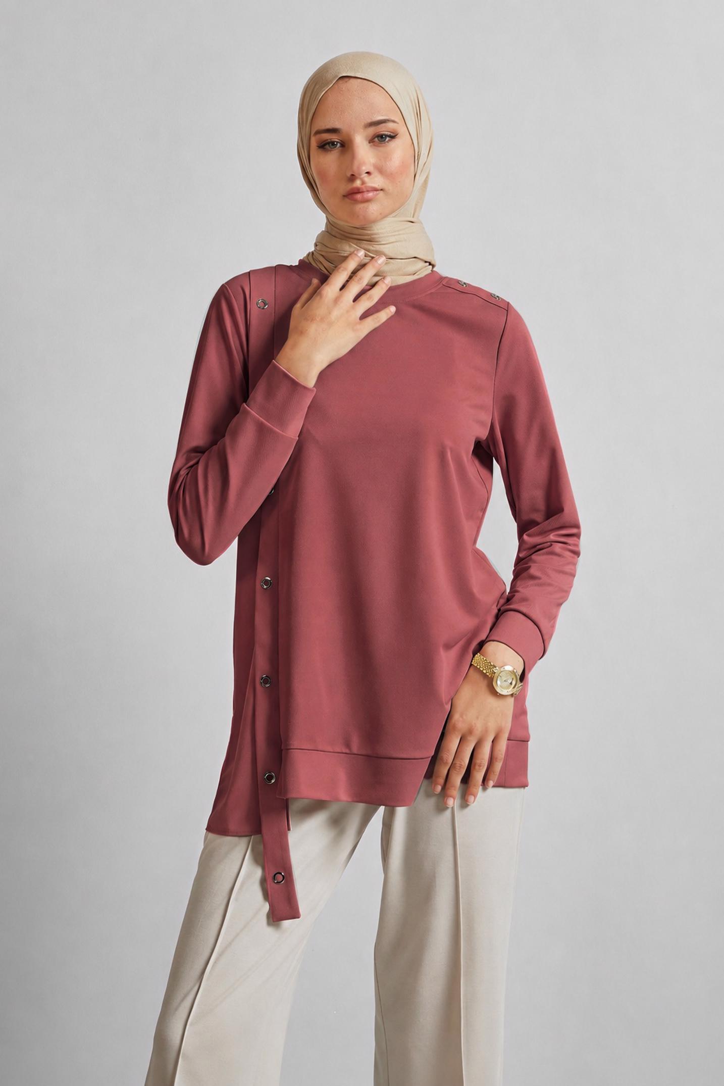 Vêtements hijab ROSE TUNIQUE DÉTAILLÉE À ŒILLETS 45701