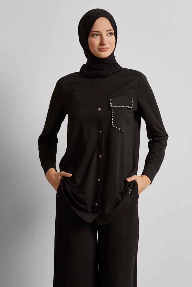 Hijab clothing BLACK TRACKSUIT TUNIC 45741 - ALVİNA