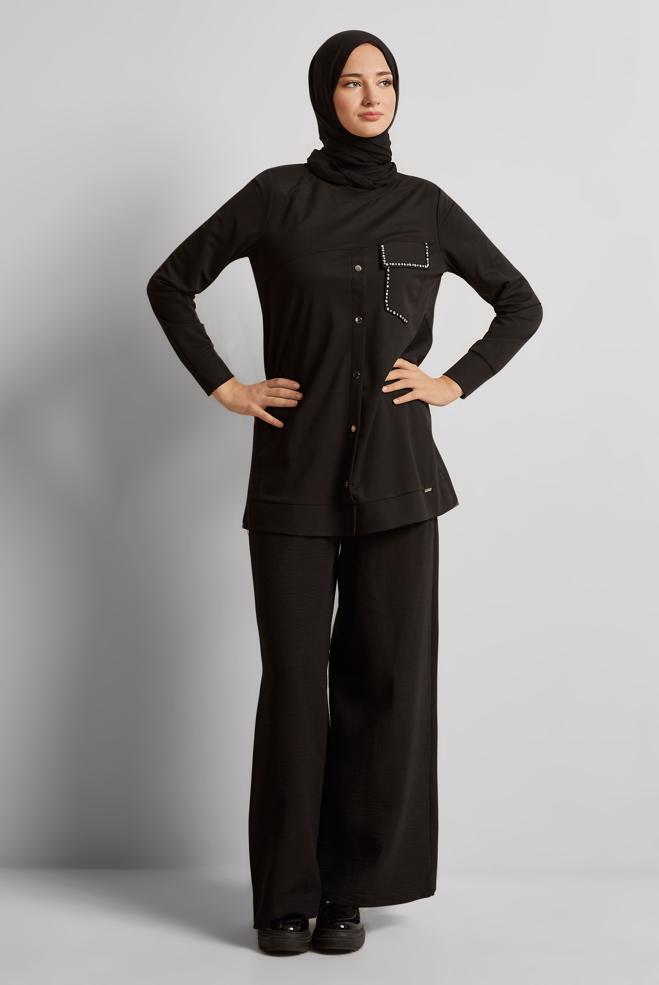 Hijab clothing BLACK TRACKSUIT TUNIC 45741 - ALVİNA