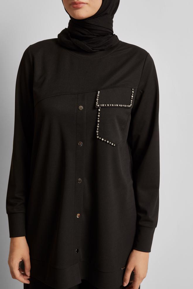 Hijab clothing BLACK TRACKSUIT TUNIC 45741 - ALVİNA