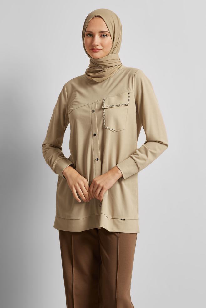 Hijab clothing BEIGE TRACKSUIT TUNIC 45741 - ALVİNA