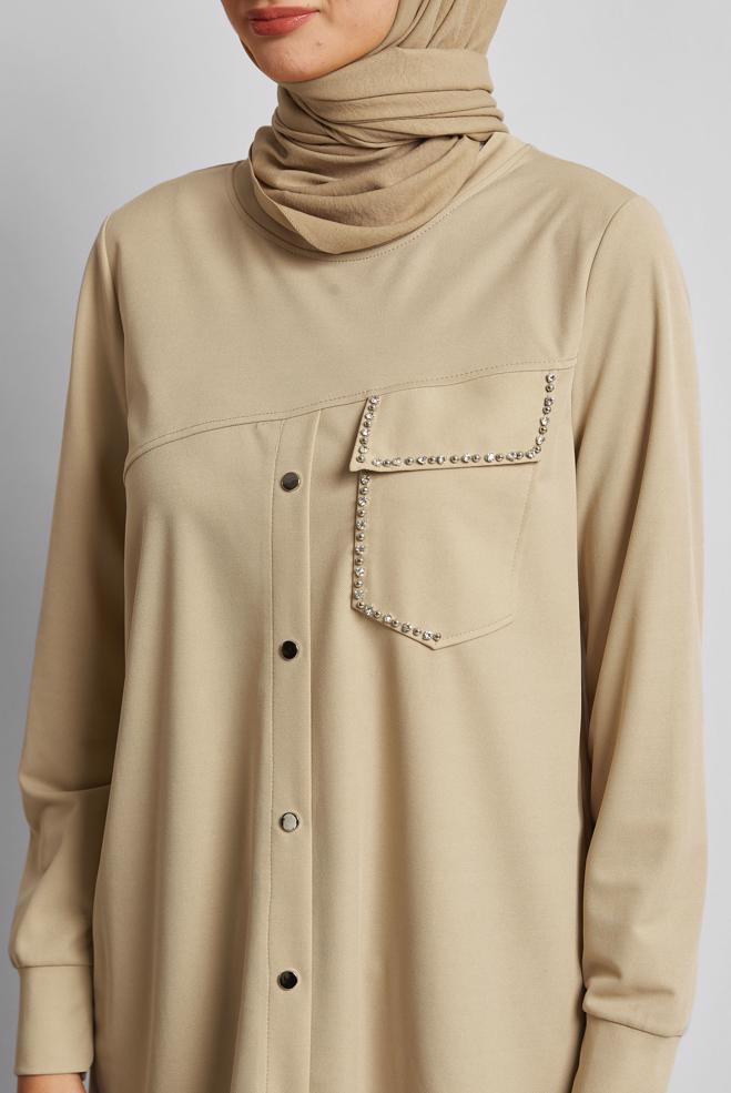 Hijab clothing BEIGE TRACKSUIT TUNIC 45741 - ALVİNA