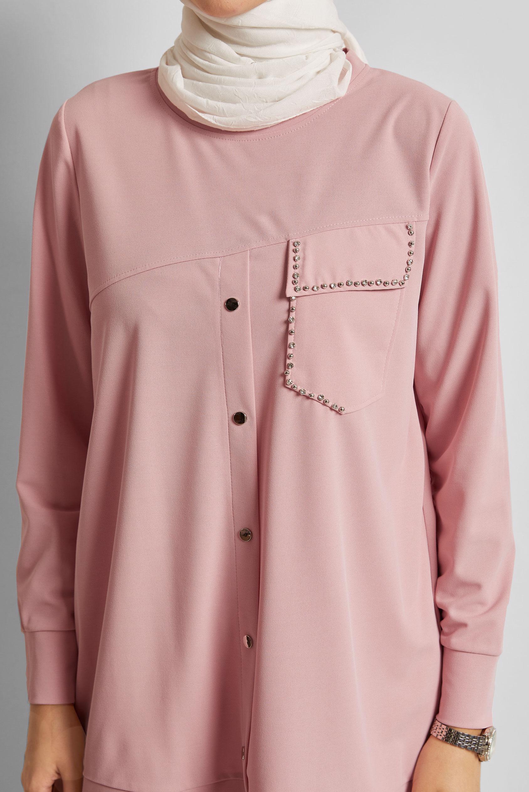 Tesettür giyim PUDRA TAŞ DETAYLI EŞOFMAN TUNİK 45741