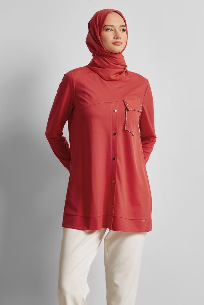 Hijab clothing RED TRACKSUIT TUNIC 45741 - ALVİNA