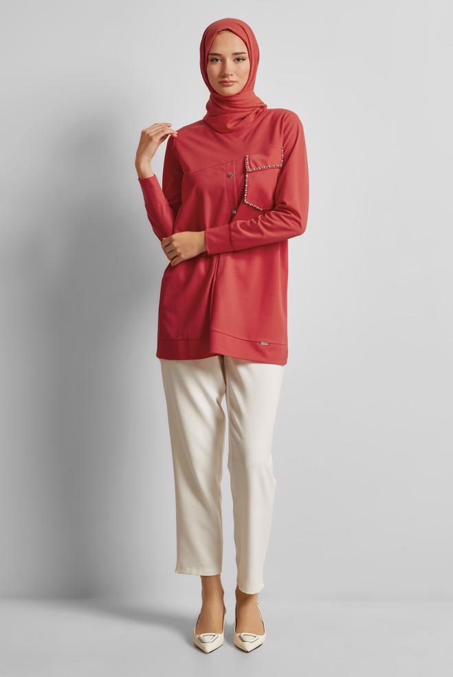 Hijab clothing RED TRACKSUIT TUNIC 45741 - ALVİNA