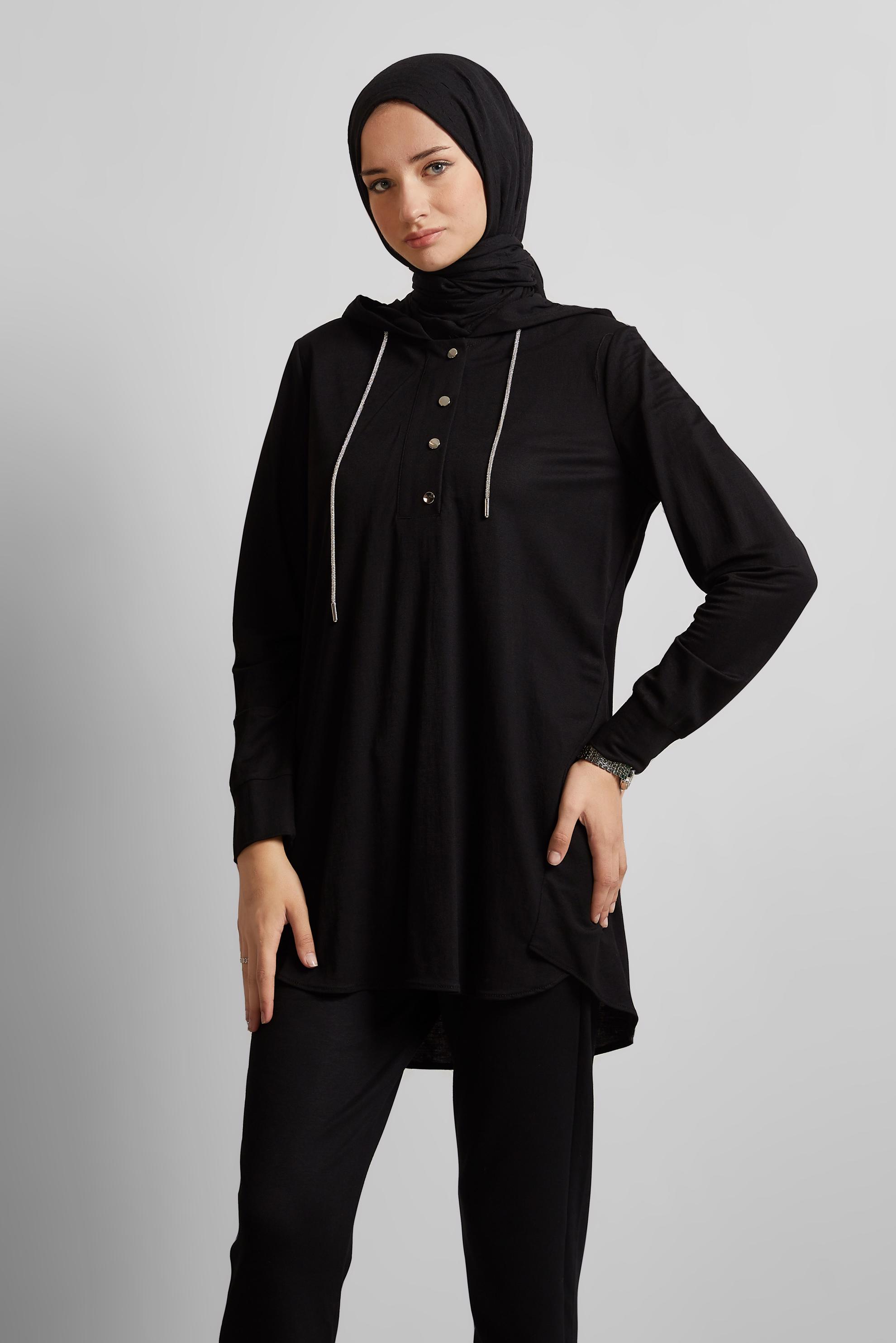 Hijab clothing BLACK HOODED TRACKSUIT TUNIC 45742