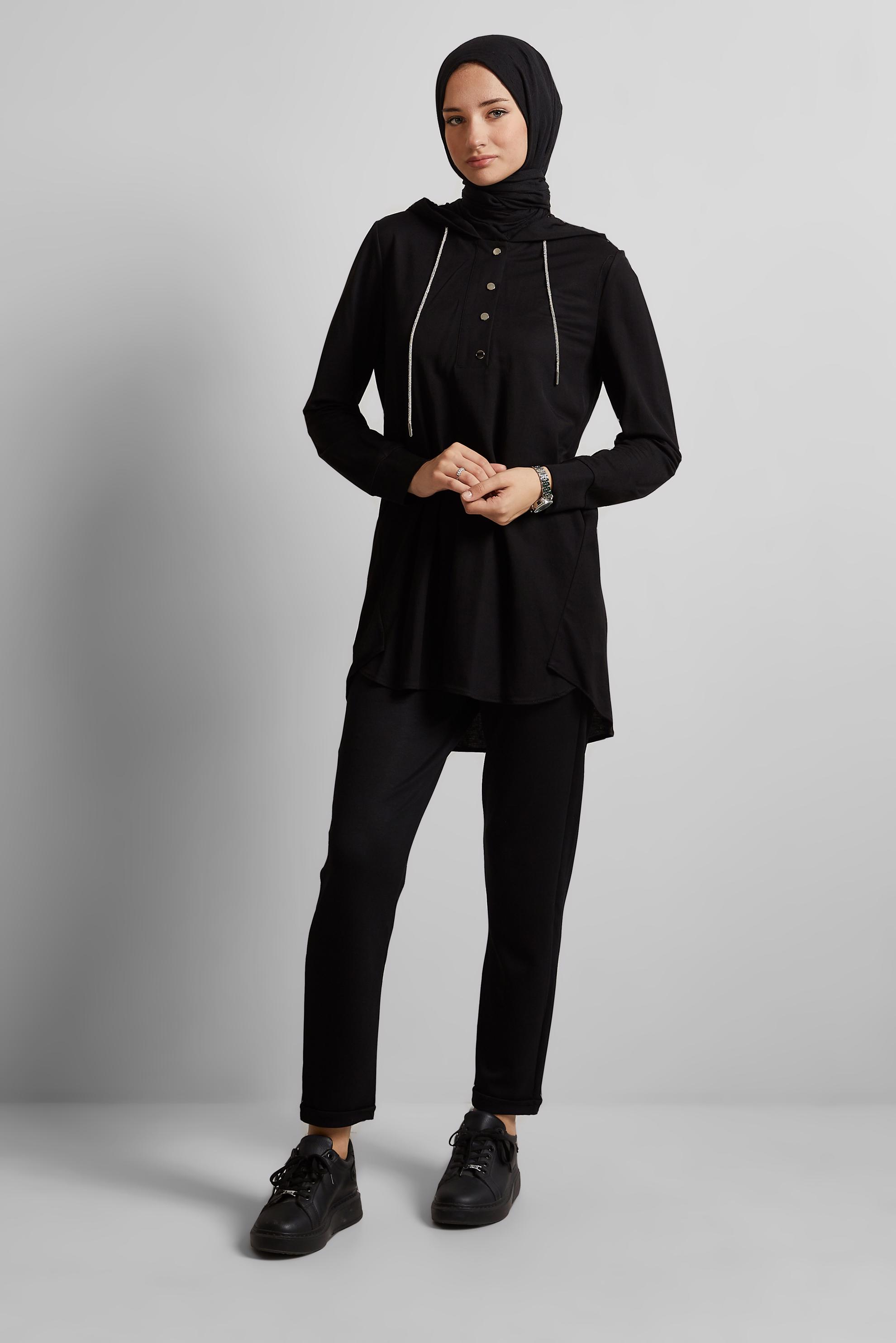 Hijab clothing BLACK HOODED TRACKSUIT TUNIC 45742