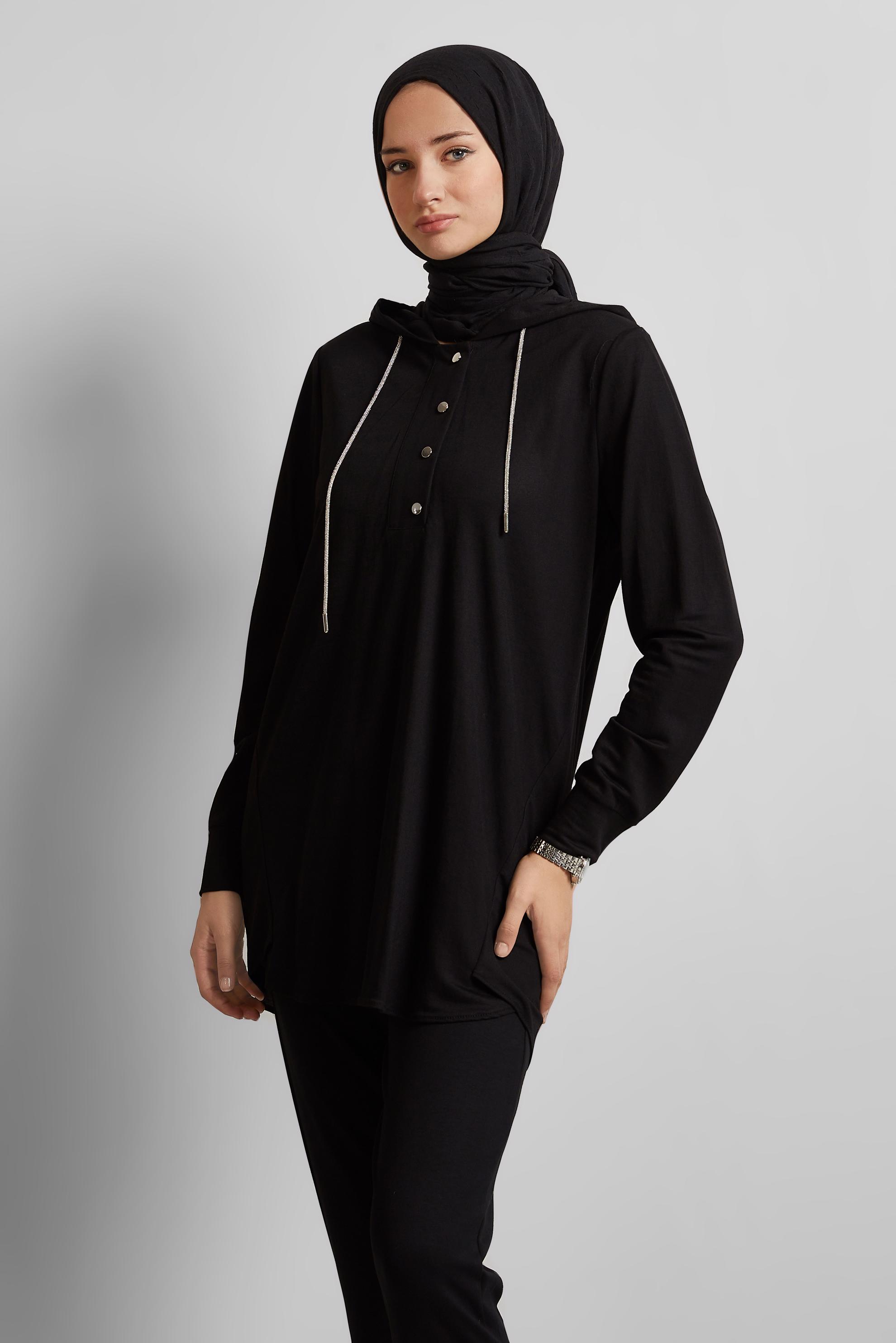 Hijab clothing BLACK HOODED TRACKSUIT TUNIC 45742