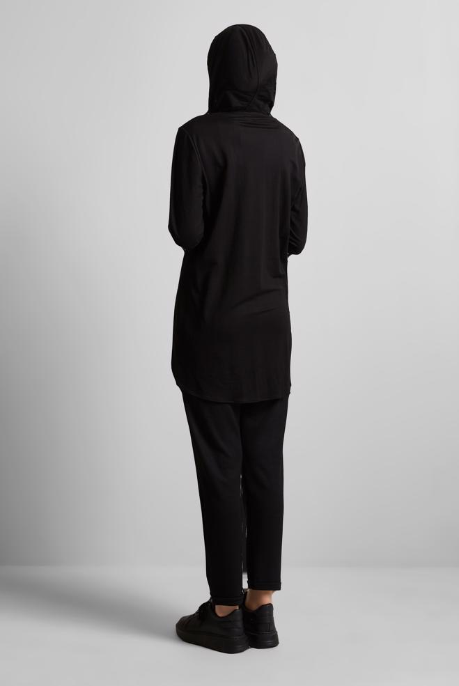 Hijab clothing BLACK HOODED TRACKSUIT TUNIC 45742 - ALVİNA