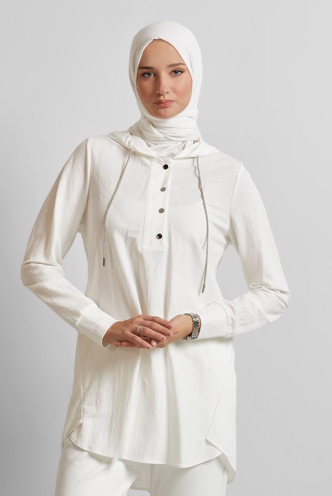 Hijab clothing WHITE HOODED TRACKSUIT TUNIC 45742 - ALVİNA