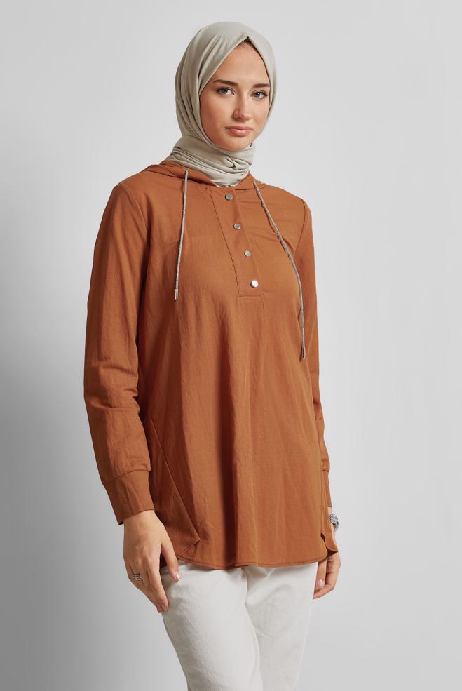 Hijab clothing ORANGE HOODED TRACKSUIT TUNIC 45742 - ALVİNA