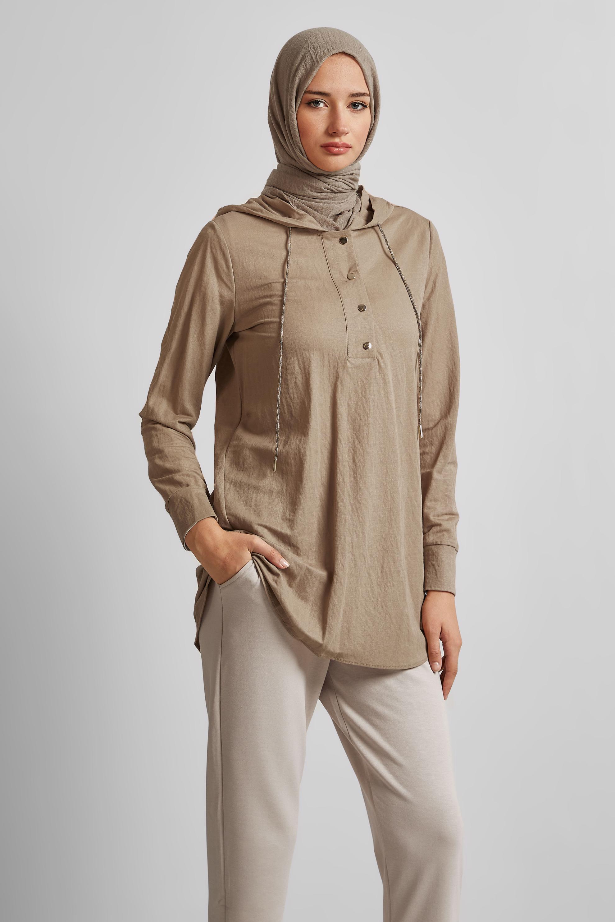 Vêtements hijab BRUN TUNIQUE DE SURVÊTEMENT À CAPUCHE 45742