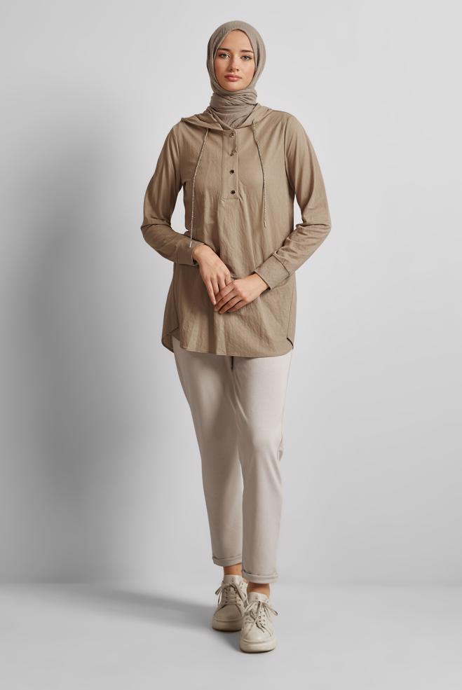 Hijab clothing BROWN HOODED TRACKSUIT TUNIC 45742 - ALVİNA