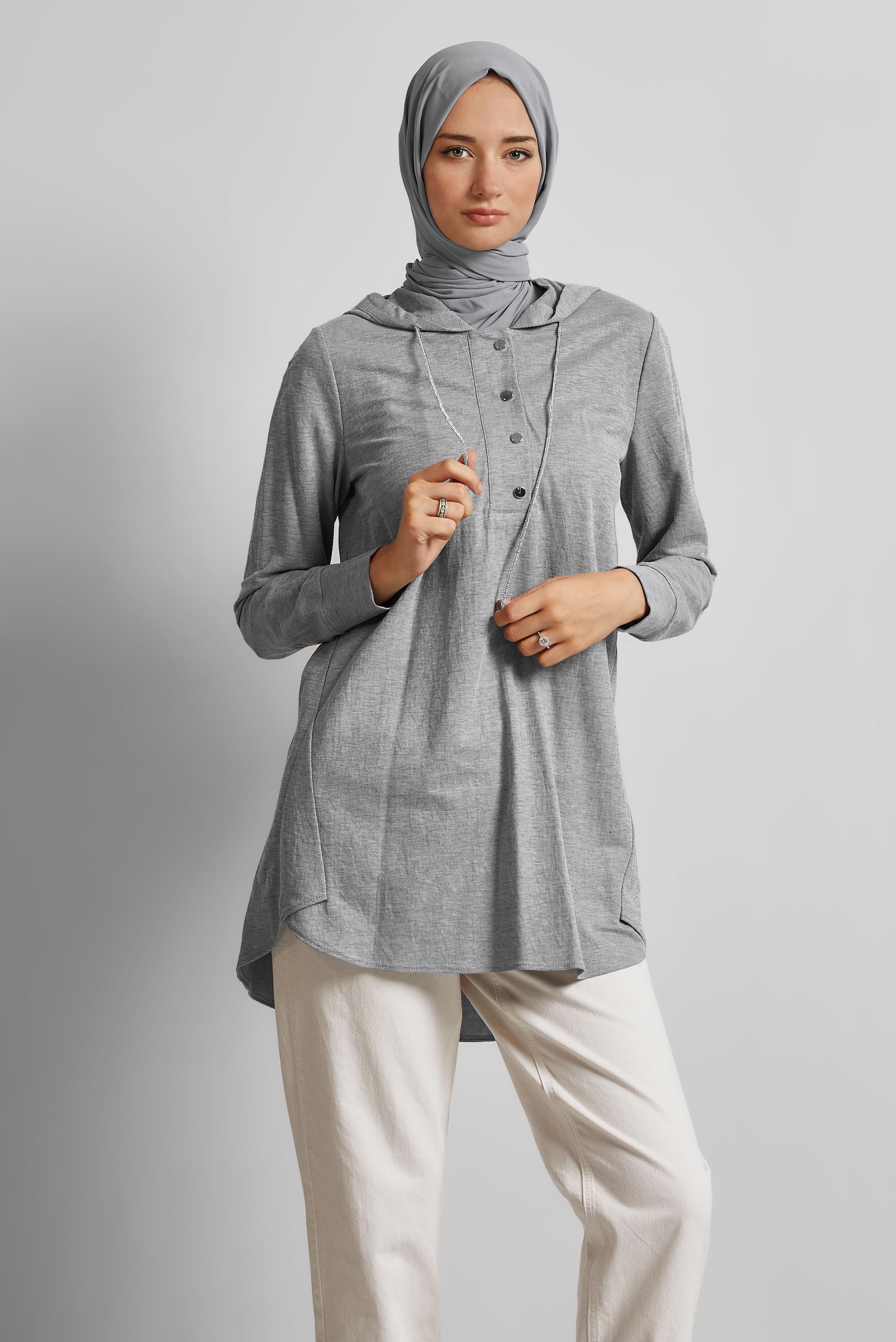 Hijab clothing GREY HOODED TRACKSUIT TUNIC 45742