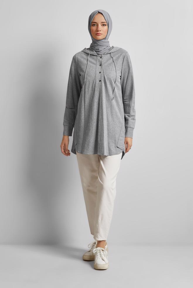 Hijab clothing GREY HOODED TRACKSUIT TUNIC 45742 - ALVİNA