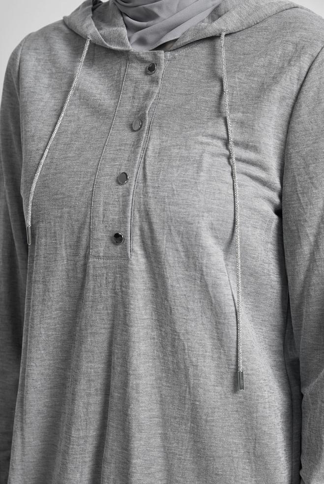 Hijab clothing GREY HOODED TRACKSUIT TUNIC 45742 - ALVİNA
