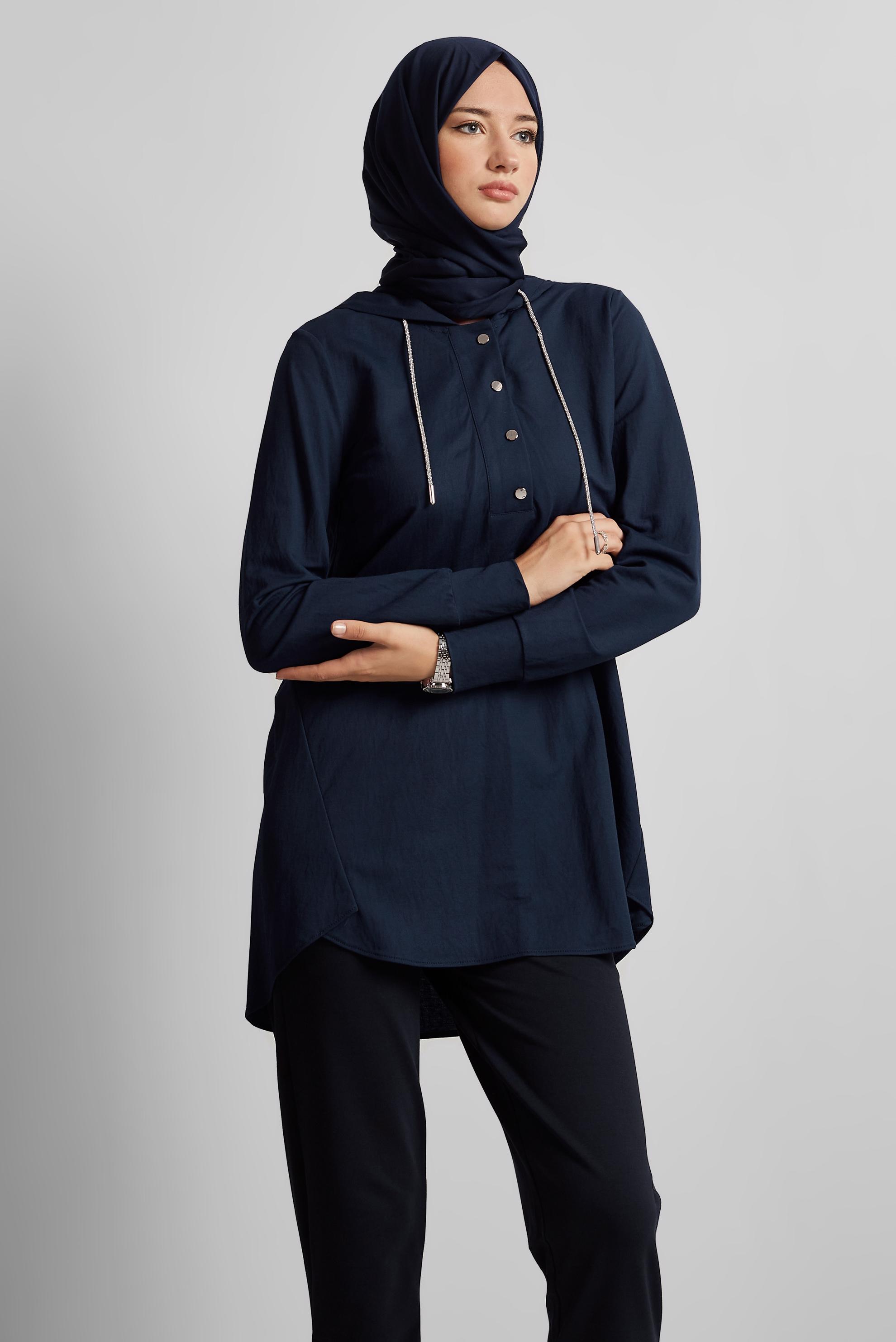 Hijab clothing NAVY BLUE HOODED TRACKSUIT TUNIC 45742