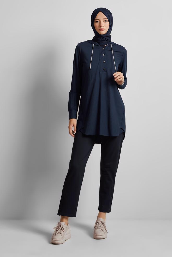Hijab clothing NAVY BLUE HOODED TRACKSUIT TUNIC 45742 - ALVİNA