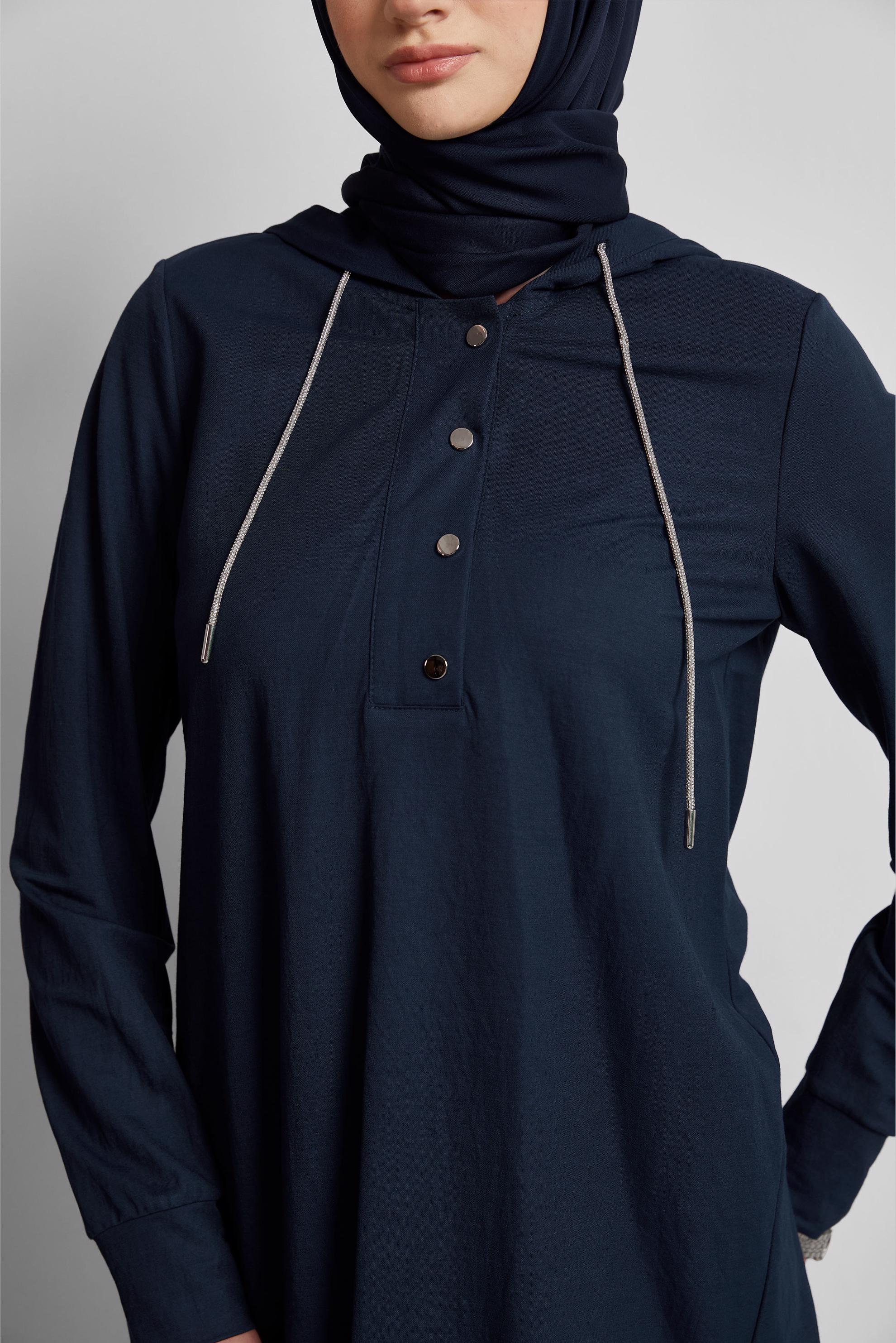 Hijab clothing NAVY BLUE HOODED TRACKSUIT TUNIC 45742