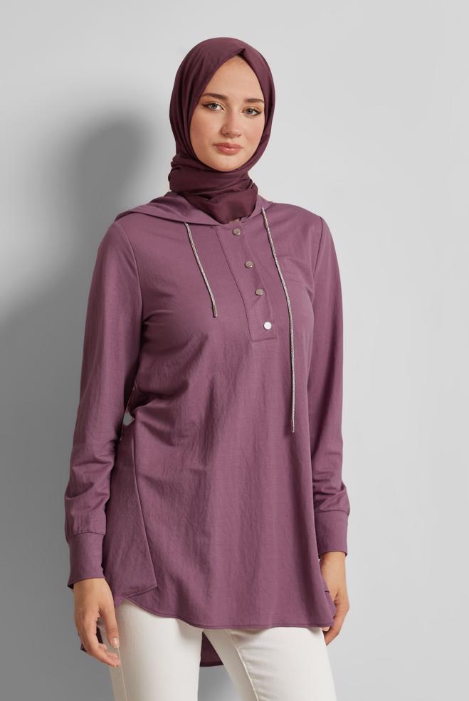 Hijab clothing PINK HOODED TRACKSUIT TUNIC 45742 - ALVİNA