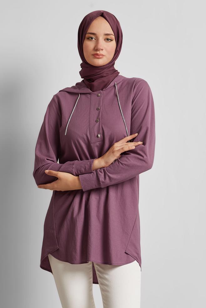 Hijab clothing PINK HOODED TRACKSUIT TUNIC 45742 - ALVİNA