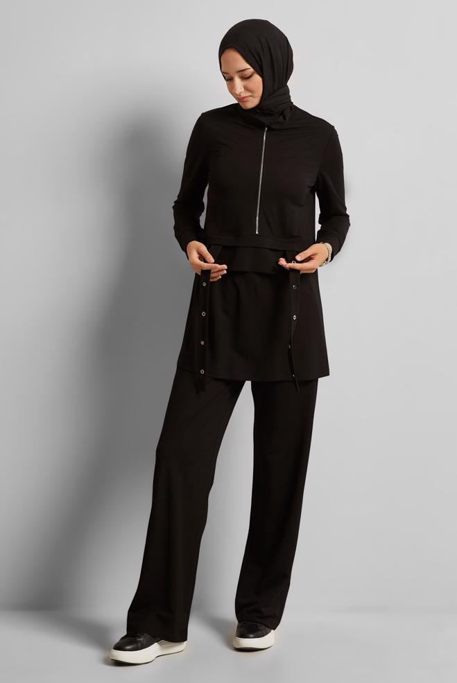 Vêtements hijab NOIR ENSEMBLE DE SURVÊTEMENT EN VISCOSE 45743 - ALVİNA