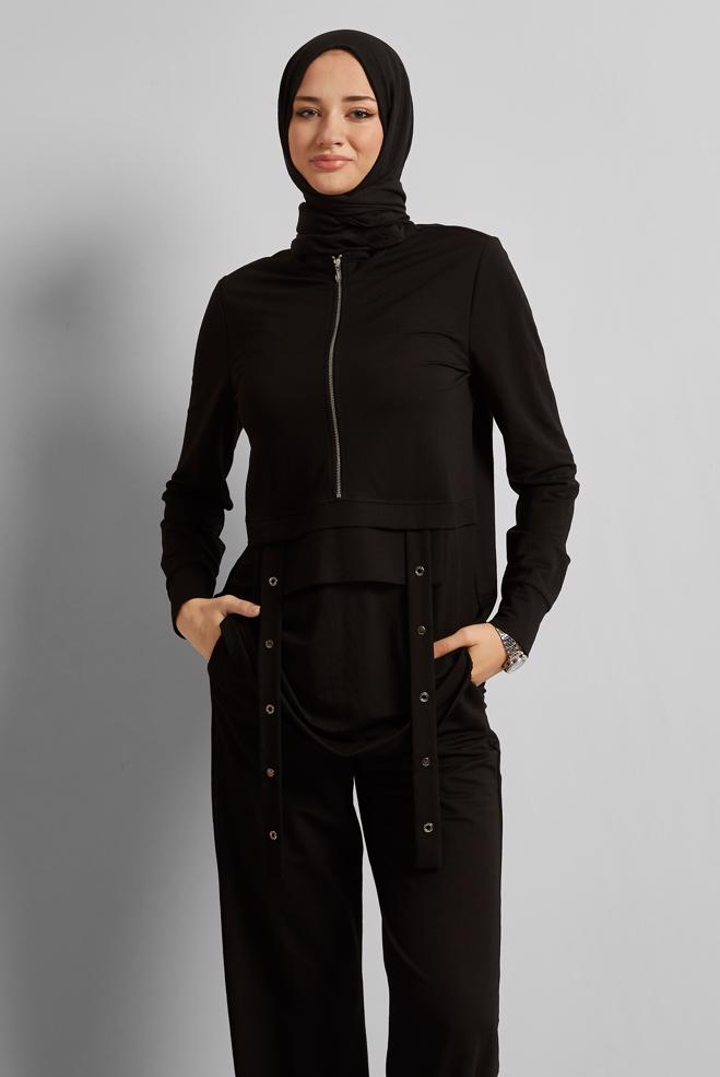 Vêtements hijab NOIR ENSEMBLE DE SURVÊTEMENT EN VISCOSE 45743 - ALVİNA