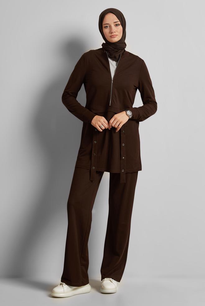 Vêtements hijab BRUN ENSEMBLE DE SURVÊTEMENT EN VISCOSE 45743 - ALVİNA