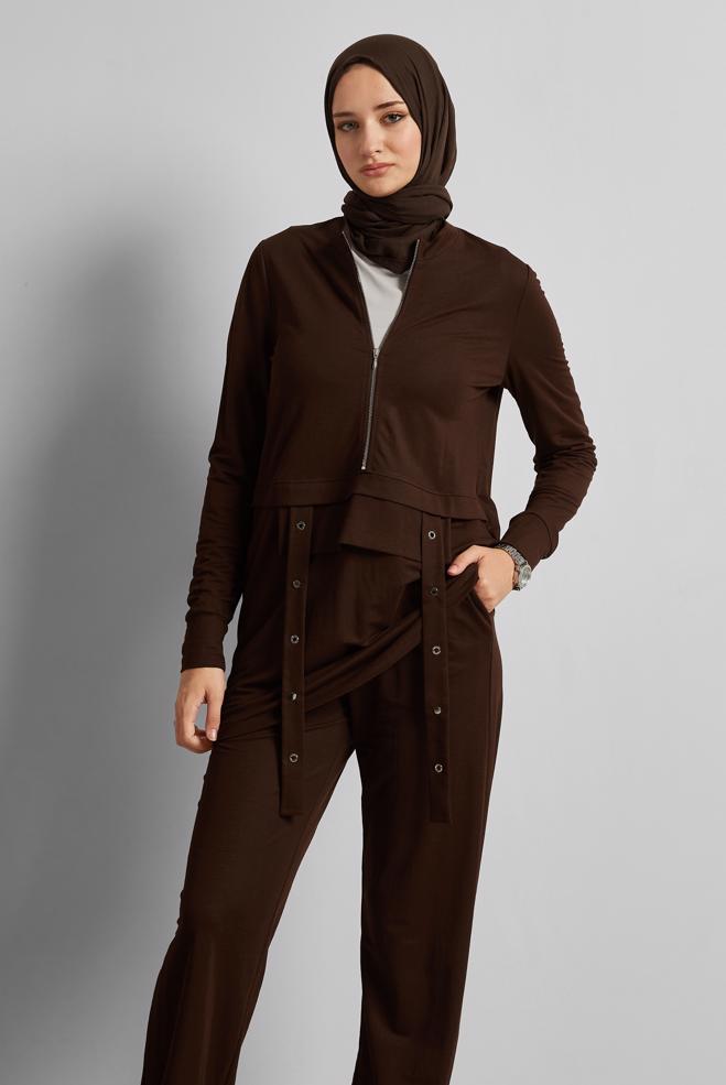 Vêtements hijab BRUN ENSEMBLE DE SURVÊTEMENT EN VISCOSE 45743 - ALVİNA