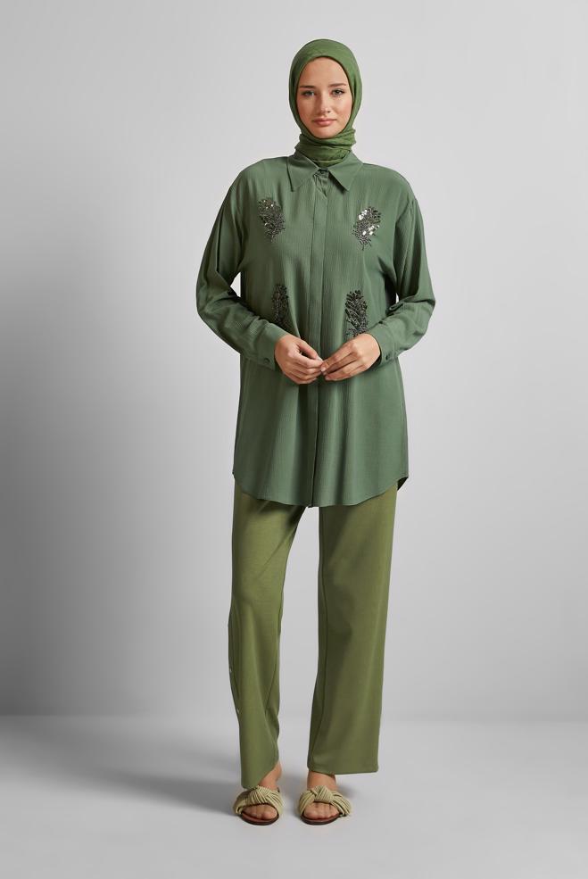Hijab clothing GREEN TRACKSUIT PANTS 70884 - ALVİNA