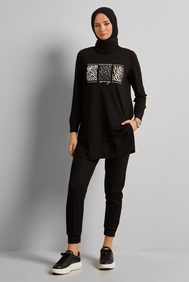 Hijab clothing BLACK ELASTIC WAIST TRACKSUIT PANTS 70885 - ALVİNA