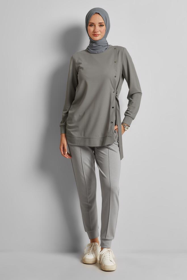 Hijab clothing GREY ELASTIC WAIST TRACKSUIT PANTS 70885 - ALVİNA