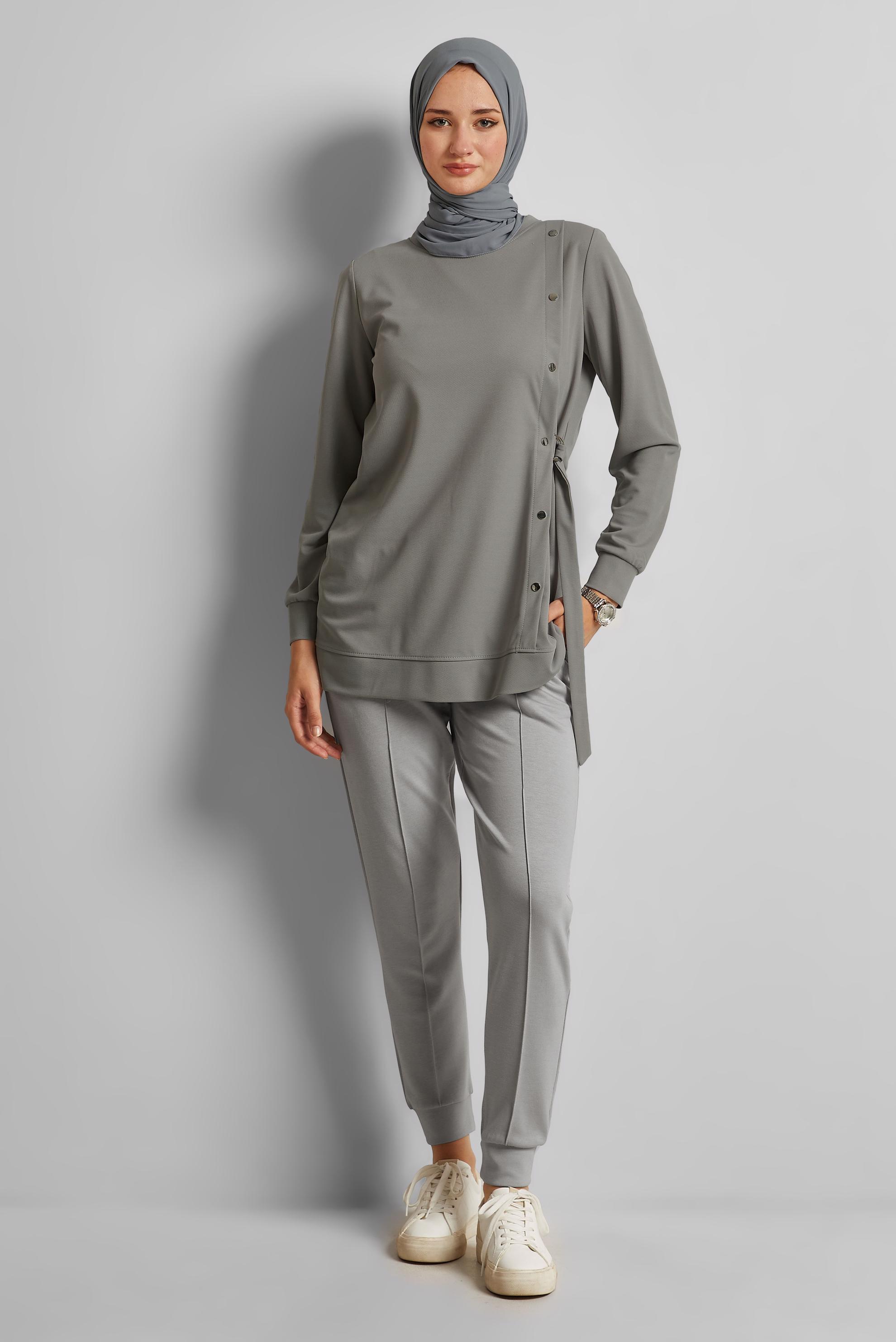 Tesettür giyim GRİ BELİ LASTİKLİ EŞOFMAN ALTI 70885