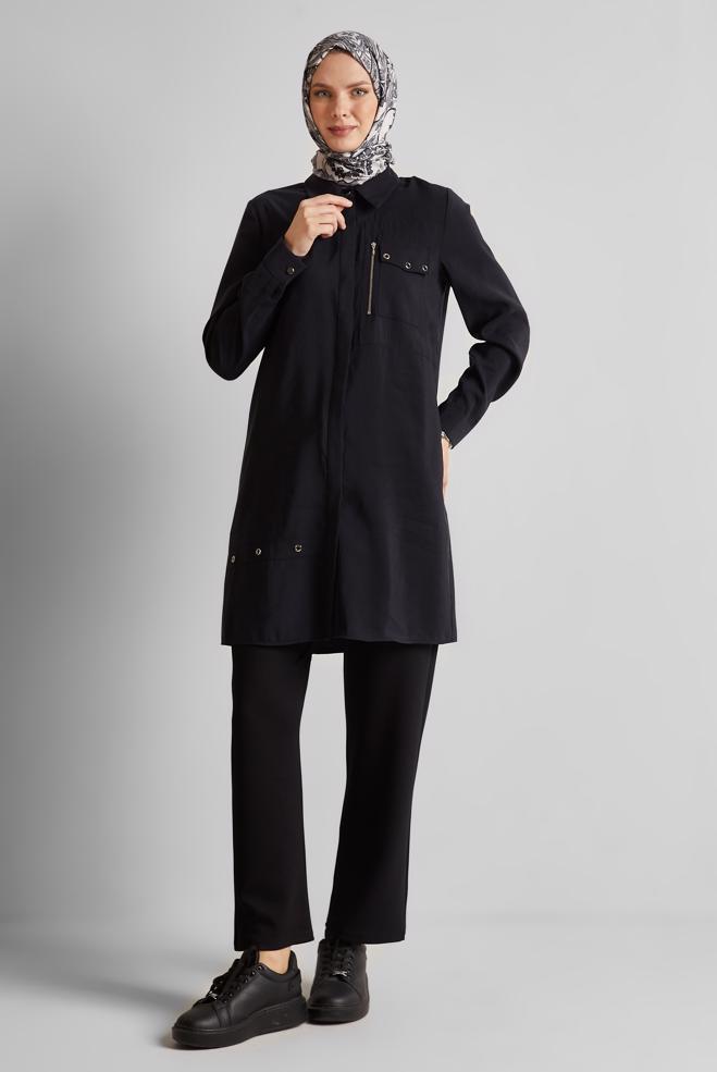 Hijab clothing BLACK ELASTIC WAIST TRACKSUIT PANTS 70887 - ALVİNA