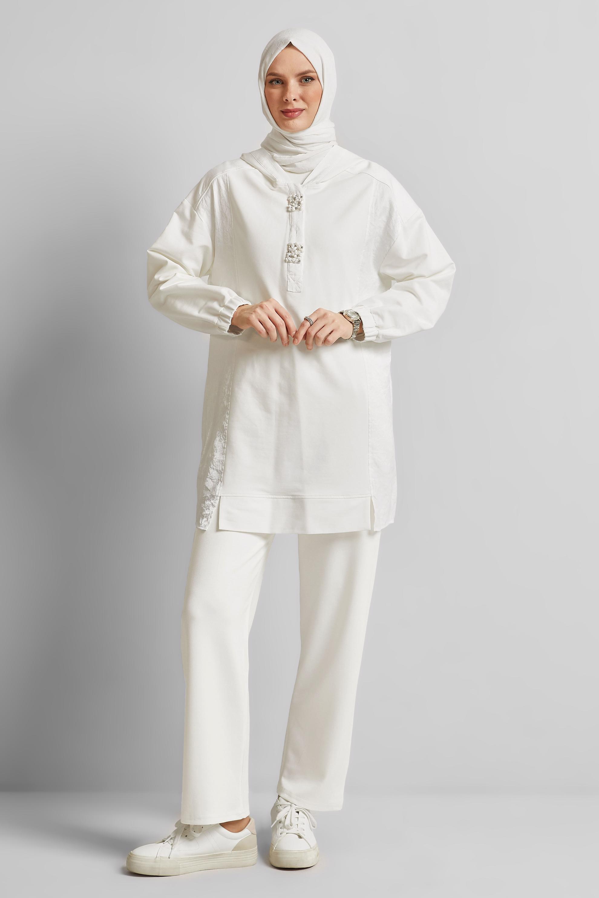 Tesettür giyim BEYAZ BELİ LASTİKLİ EŞOFMAN ALTI 70887