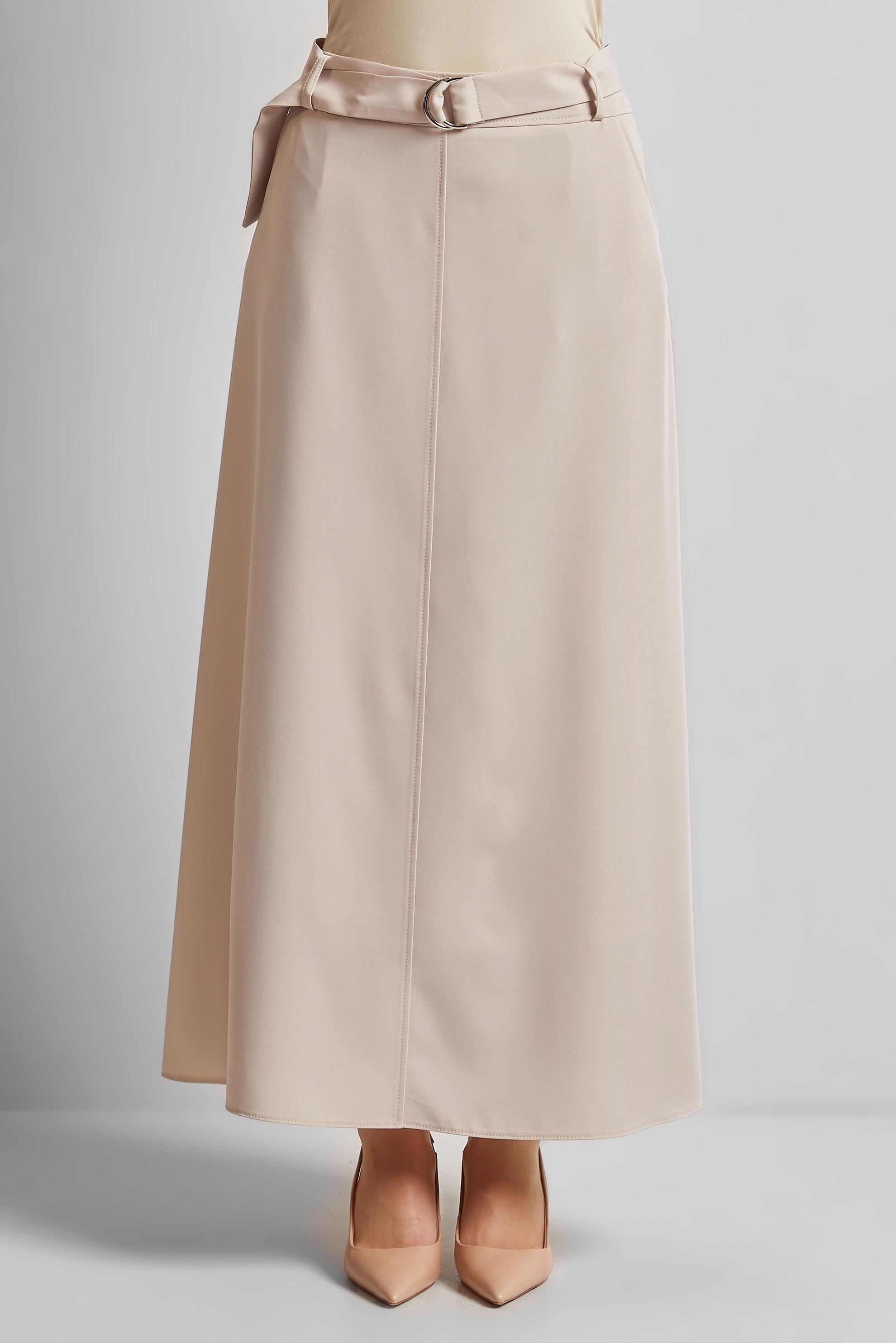 Tesettür giyim BEJ KEMERLİ ETEK 60430