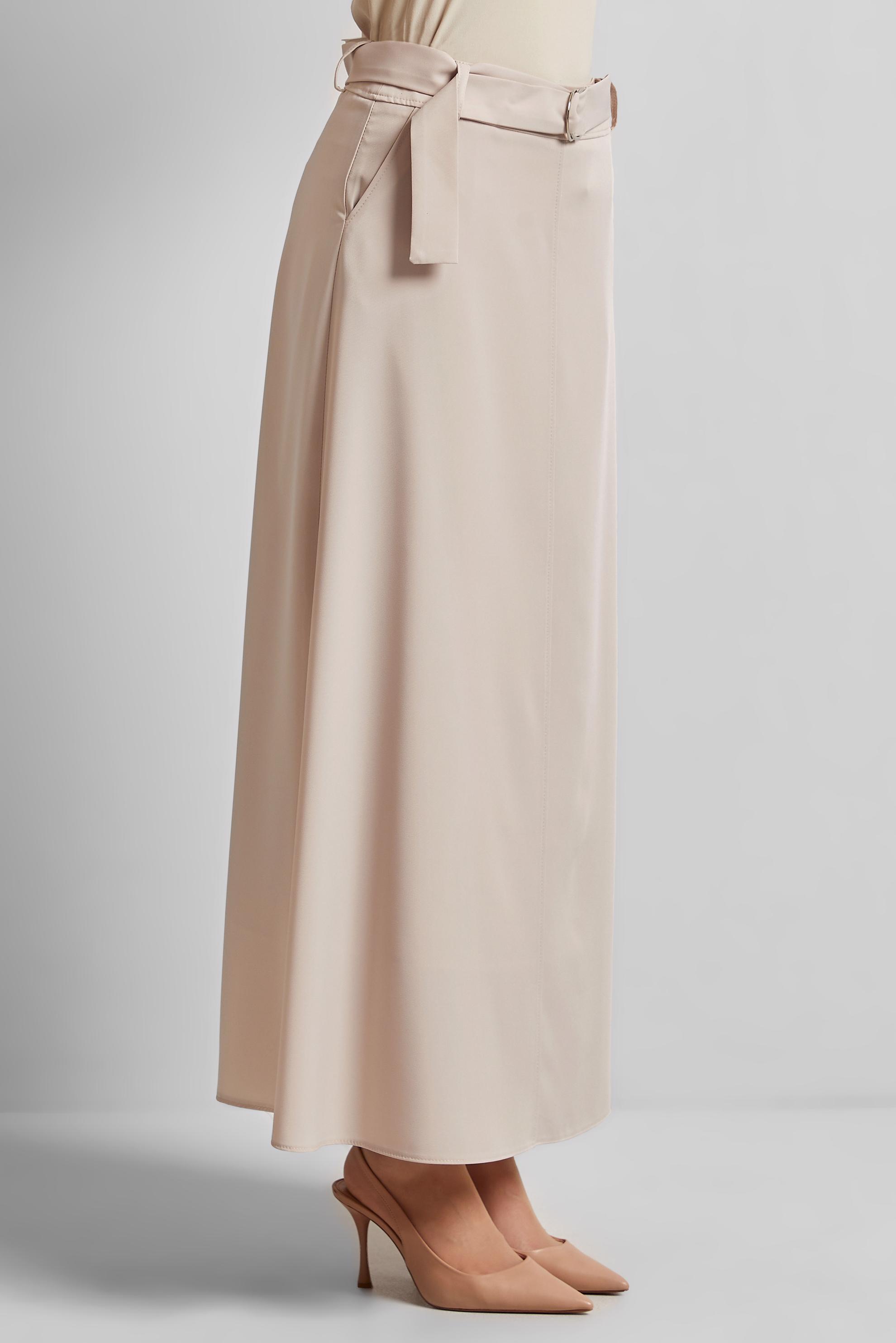 Tesettür giyim BEJ KEMERLİ ETEK 60430