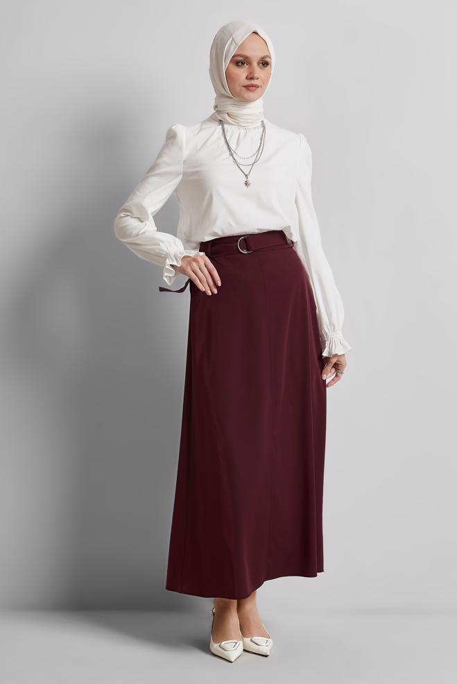 Hijab-Kleidung BURGUND ROCK MIT GÜRTEL 60430 - ALVİNA