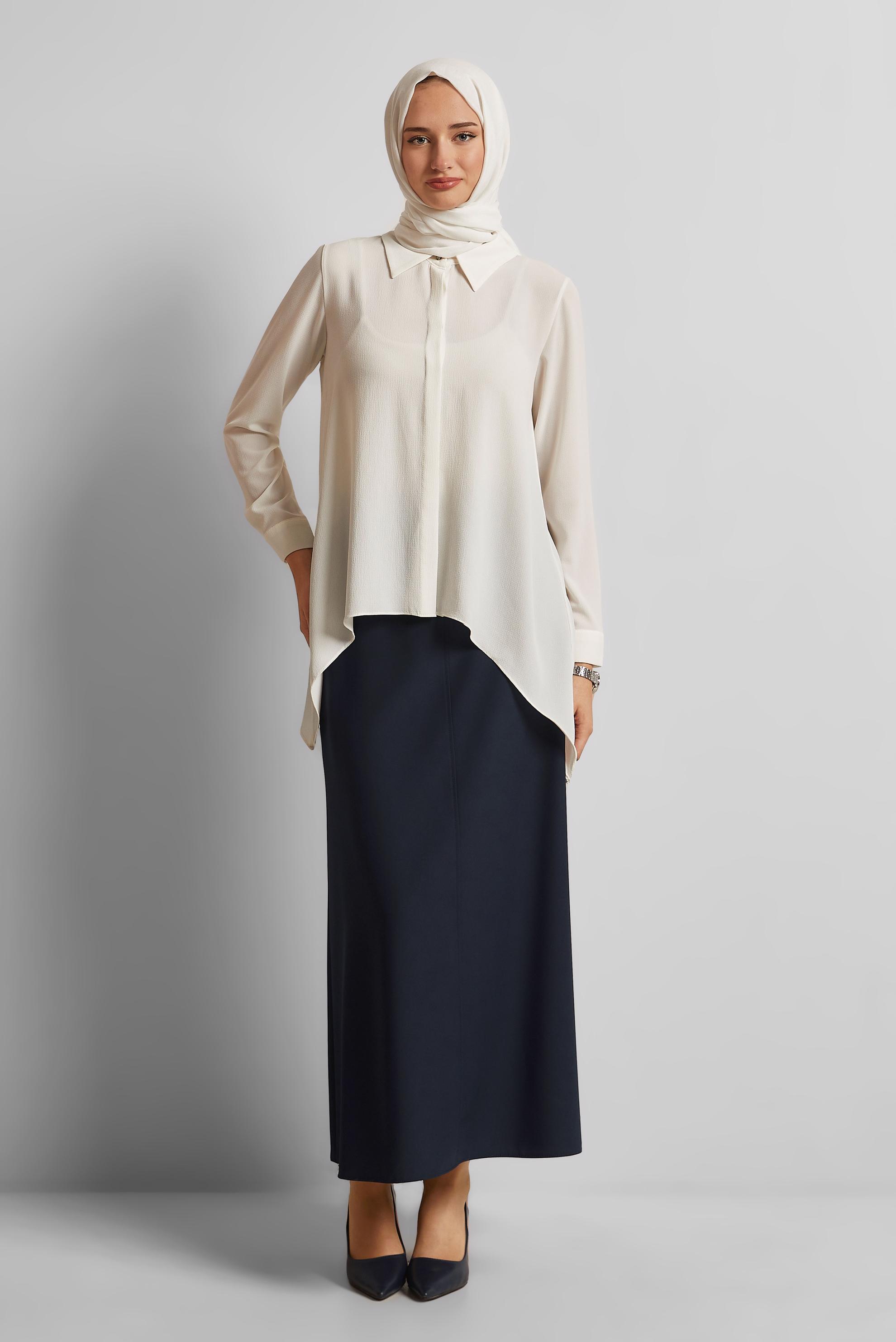 Tesettür giyim LACİVERT KEMERLİ ETEK 60430