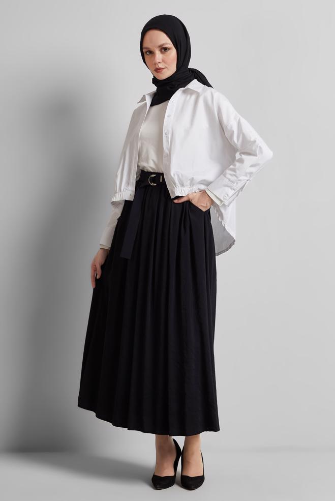 Hijab-Kleidung SCHWARZ GÜRTELROCK 60660  - ALVİNA
