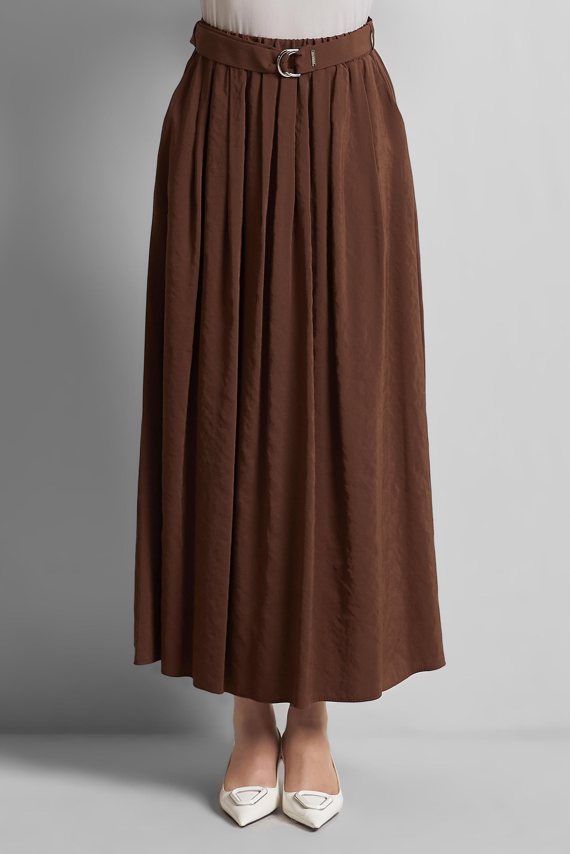 Tesettür giyim KAHVE KEMERLİ ETEK 60660 