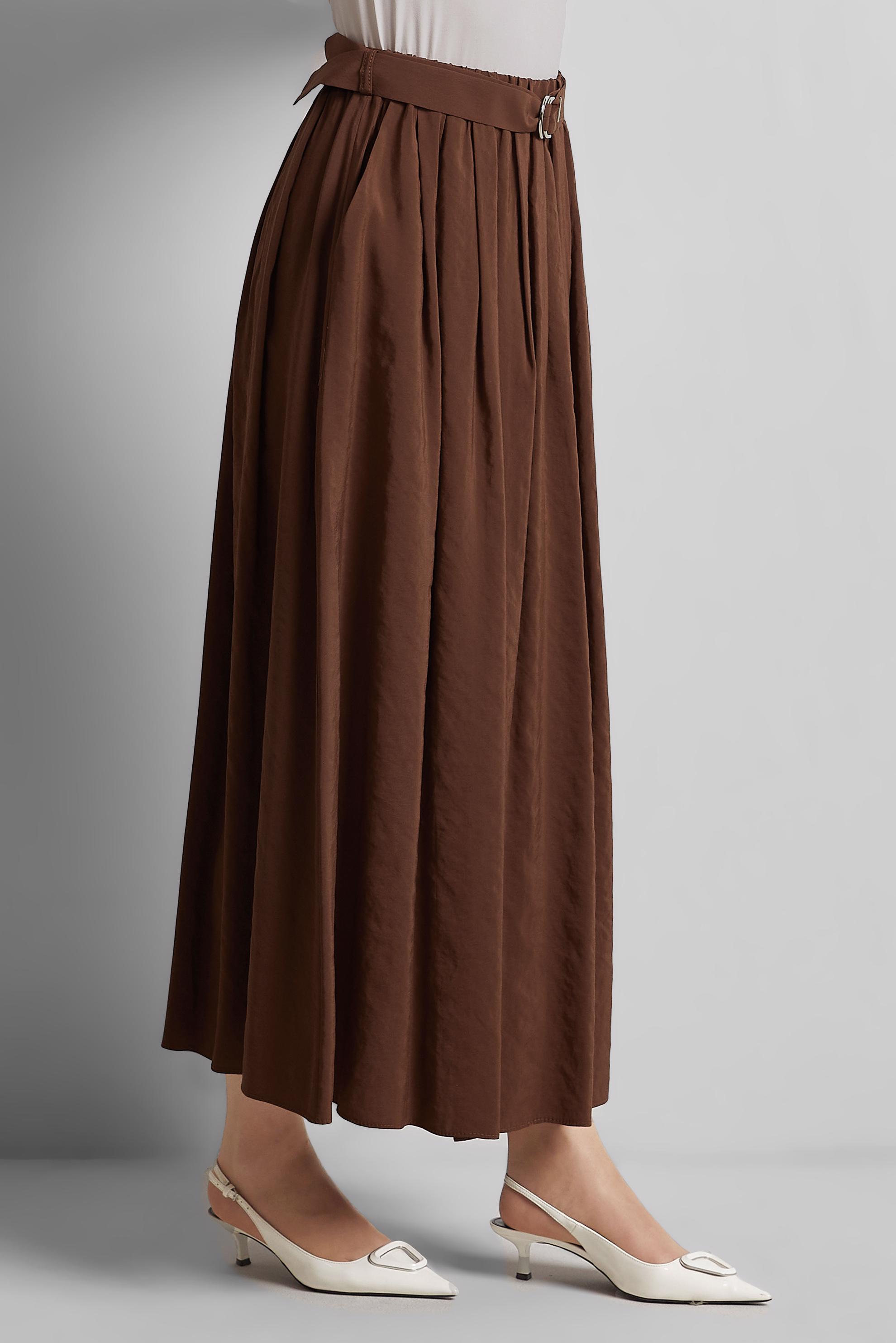 Tesettür giyim KAHVE KEMERLİ ETEK 60660 