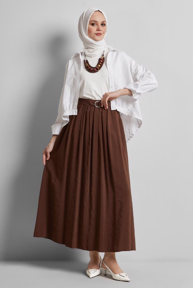 Hijab-Kleidung BRAUN GÜRTELROCK 60660  - ALVİNA