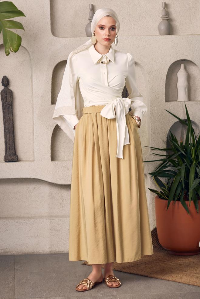 Hijab-Kleidung BRAUN GÜRTELROCK 60660  - ALVİNA