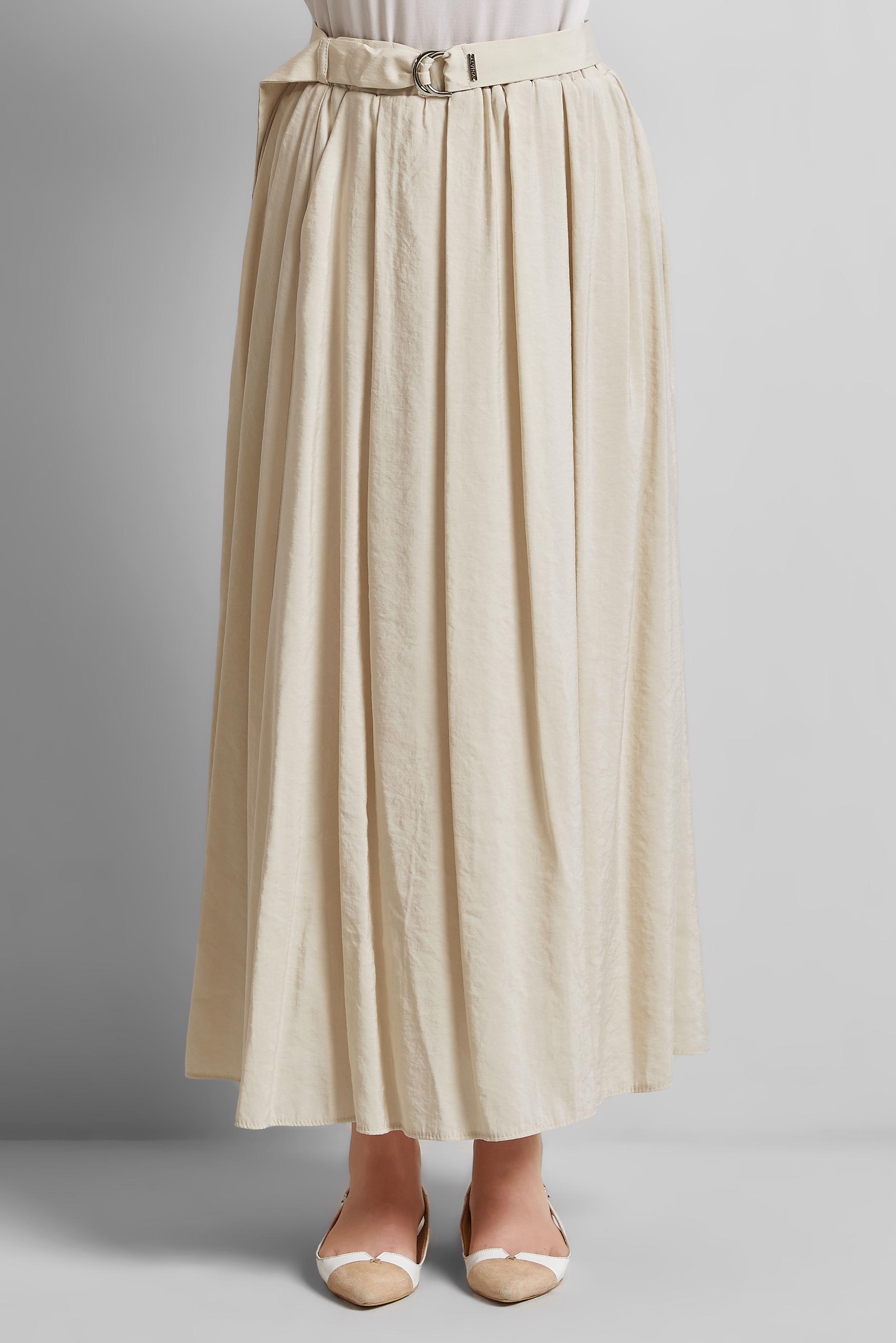 Tesettür giyim BEJ KEMERLİ ETEK 60660 